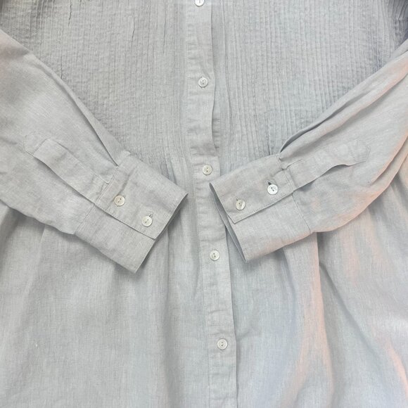 Kate Hill Shirt 100% Linen Women's Large Oatmeal Career Tunic Bib Button Down - Picture 5 of 8